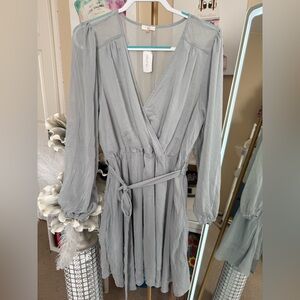 Chic Soft Gray Wrap Midi Dress